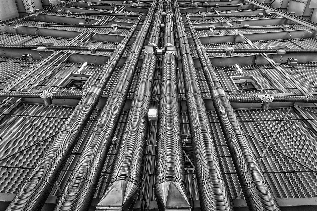 Commercial HVAC ductwork (equipment shown for reference)